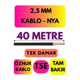 Avarson Öznur 2,5 MM NYA Kablo, 40 Metre, Siyah, Enerji Kablosu