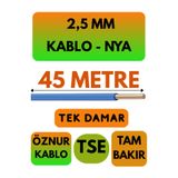 Avarson Öznur 2,5 MM NYA Kablo, 45 Metre, Mavi, Tek Damar
