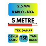 Avarson Öznur 2,5 MM NYA Kablo, 5 Metre, Kırmızı, Enerji Kablosu