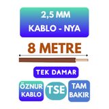 Avarson Öznur 2,5 MM NYA Kablo, 8 Metre, Kahverengi