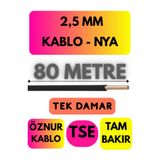 Avarson Öznur 2,5 MM NYA Kablo, 80 Metre, Siyah, Enerji Kablosu