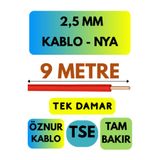 Avarson Öznur 2,5 MM NYA Kablo, 9 Metre, Kırmızı, Enerji Kablosu