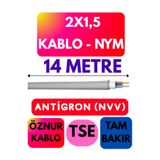 Avarson Öznur 2x1,5 Antigron (NYM) Kablo, 14 Metre, Gri