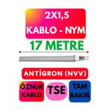 Avarson Öznur 2X1,5 Antigron (NYM) Kablo, 17 Metre, Gri