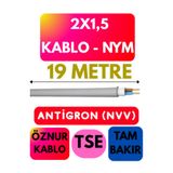 Avarson Öznur 2x1,5 Antigron (NYM) Kablo, 19 Metre, Gri