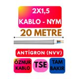 Avarson Öznur 2X1,5 Antigron (NYM) Kablo, 20 Metre, Gri
