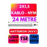 Avarson Öznur 2X1,5 Antigron (NYM) Kablo, 24 Metre, Gri