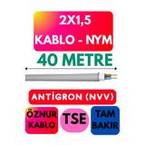 Avarson Öznur 2x1,5 Antigron (NYM) Kablo, 40 Metre, Gri