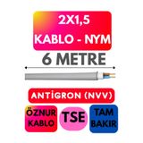 Avarson Öznur 2X1,5 Antigron (NYM) Kablo, 6 Metre, Gri