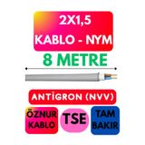 Avarson Öznur 2X1,5 Antigron (NYM) Kablo, 8 Metre, Gri