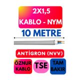 Avarson Öznur 2X1,5 Antigron (NYM) Kablo, Gri, 10 Metre