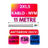 Avarson Öznur 2X1,5 Antigron (NYM) Kablo, Gri, 11 Metre