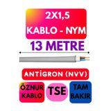 Avarson Öznur 2X1,5 Antigron (NYM) Kablo, Gri, 13 Metre