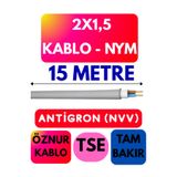 Avarson Öznur 2X1,5 Antigron (NYM) Kablo, Gri, 15 Metre