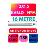 Avarson Öznur 2x1,5 Antigron (NYM) Kablo, Gri, 16 Metre