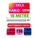 Avarson Öznur 2x1,5 Antigron (NYM) Kablo, Gri, 18 Metre
