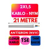 Avarson Öznur 2X1,5 Antigron (NYM) Kablo, Gri, 21 Metre