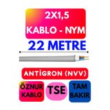 Avarson Öznur 2X1,5 Antigron (NYM) Kablo, Gri, 22 Metre