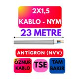 Avarson Öznur 2x1,5 Antigron (NYM) Kablo, Gri, 23 Metre