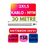 Avarson Öznur 2x1,5 Antigron (NYM) Kablo, Gri, 30 Metre