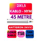 Avarson Öznur 2x1,5 Antigron (NYM) Kablo, Gri, 45 Metre