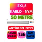 Avarson Öznur 2X1,5 Antigron (NYM) Kablo, Gri, 50 Metre