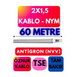 Avarson Öznur 2x1,5 Antigron (NYM) Kablo, Gri, 60 Metre