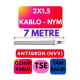 Avarson Öznur 2x1,5 Antigron (NYM) Kablo, Gri, 7 Metre