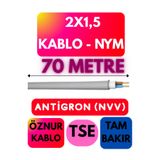 Avarson Öznur 2x1,5 Antigron (NYM) Kablo, Gri, 70 Metre