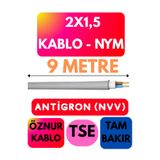 Avarson Öznur 2X1,5 Antigron (NYM) Kablo, Gri, 9 Metre