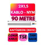 Avarson Öznur 2x1,5 Antigron (NYM) Kablo, Gri, 90 Metre