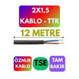 Avarson Öznur 2X1,5 TTR Kablo, 12 Metre, Siyah
