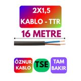 Avarson Öznur 2X1,5 TTR Kablo, 16 Metre, Siyah