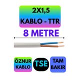 Avarson Öznur 2X1,5 TTR Kablo, 8 Metre, Beyaz