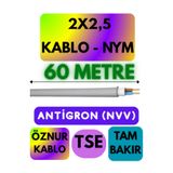 Avarson Öznur 2x2,5 Antigron (NYM) Kablo, 60 Metre, Gri