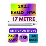 Avarson Öznur 2x2,5 Antigron (NYM) Kablo, Gri, 17 Metre
