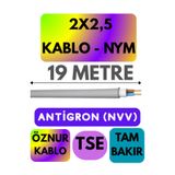 Avarson Öznur 2X2,5 Antigron (NYM) Kablo, Gri, 19 Metre