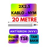 Avarson Öznur 2x2,5 Antigron (NYM) Kablo, Gri, 20 Metre