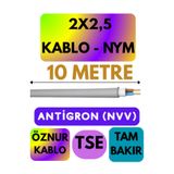 Avarson Öznur 2x2,5 NYM Antigron Kablo, 10 Metre, Gri