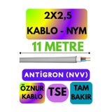 Avarson Öznur 2x2,5 NYM Antigron Kablo, 11 Metre, Gri