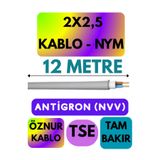 Avarson Öznur 2x2,5 NYM Antigron Kablo, 12 Metre, Gri