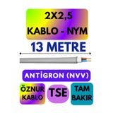 Avarson Öznur 2X2,5 NYM Antigron Kablo, 13 Metre, Gri