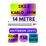 Avarson Öznur 2x2,5 NYM Antigron Kablo, 14 Metre, Gri
