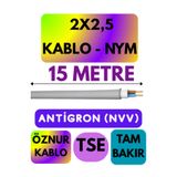 Avarson Öznur 2X2,5 NYM Antigron Kablo, 15 Metre, Gri