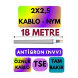 Avarson Öznur 2x2,5 NYM Antigron Kablo, 18 Metre, Gri