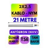 Avarson Öznur 2x2,5 NYM Antigron Kablo, 21 Metre, Gri