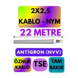Avarson Öznur 2x2,5 NYM Antigron Kablo, 22 Metre, Gri