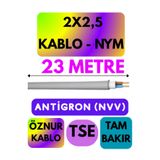 Avarson Öznur 2x2,5 NYM Antigron Kablo, 23 Metre, Gri