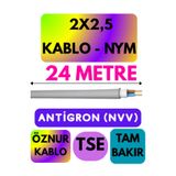 Avarson Öznur 2X2,5 NYM Antigron Kablo, 24 Metre, Gri