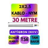 Avarson Öznur 2x2,5 NYM Antigron Kablo, 30 Metre, Gri